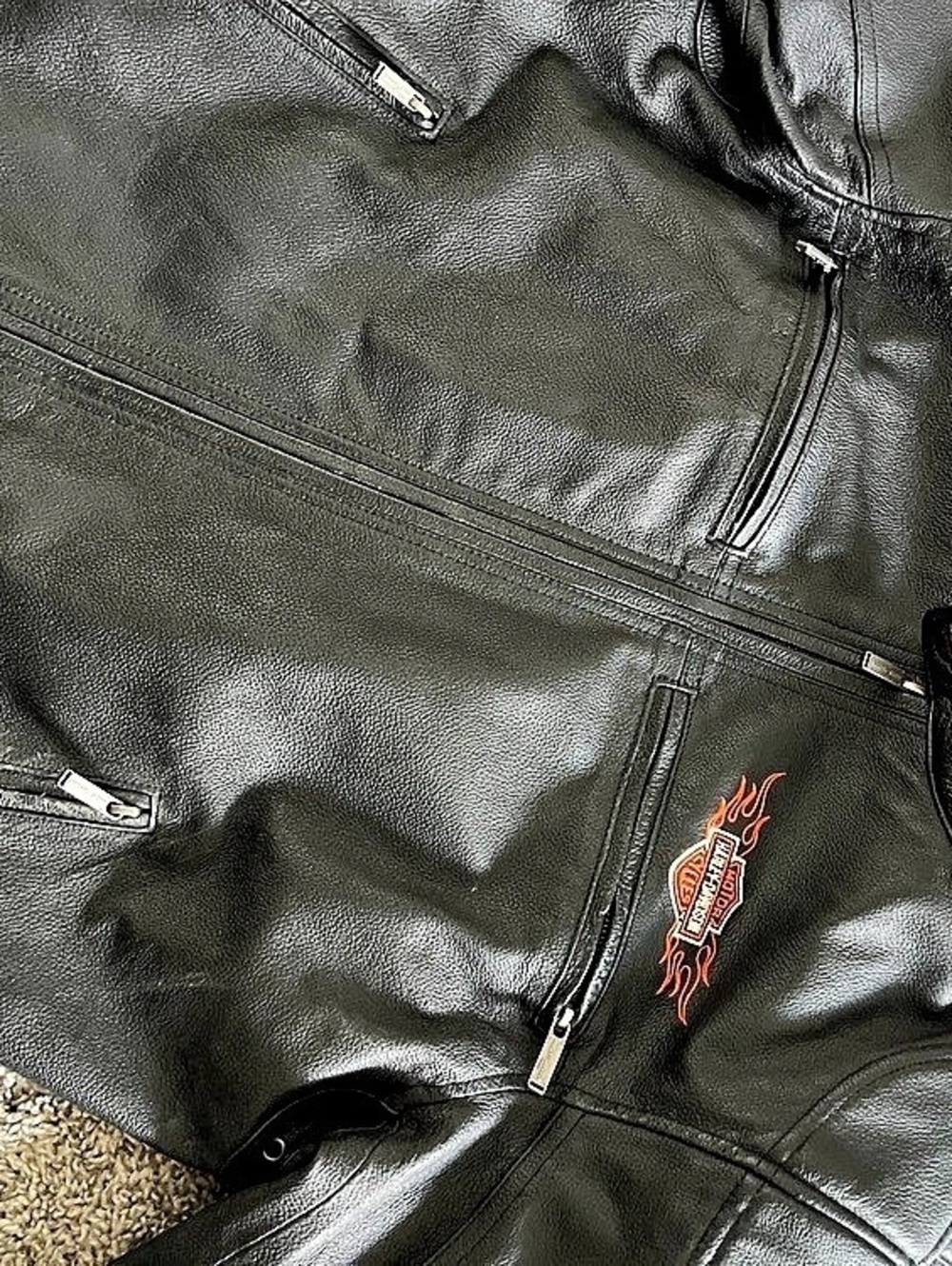 Harley-Davidson Men's Leather Motorcycle Jacket Black & Orange